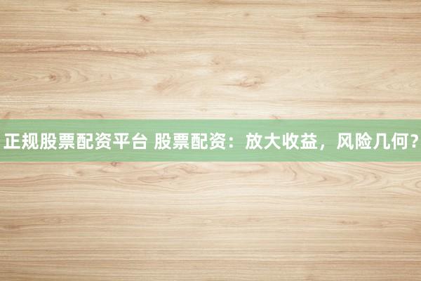 正规股票配资平台 股票配资：放大收益，风险几何？