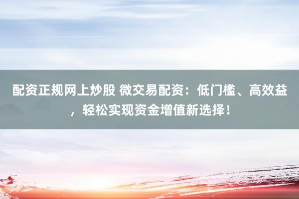 配资正规网上炒股 微交易配资：低门槛、高效益，轻松实现资金增值新选择！