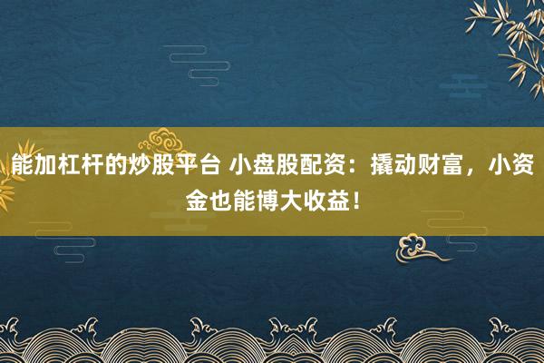 能加杠杆的炒股平台 小盘股配资：撬动财富，小资金也能博大收益！