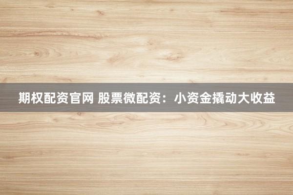 期权配资官网 股票微配资:小资金撬动大收益