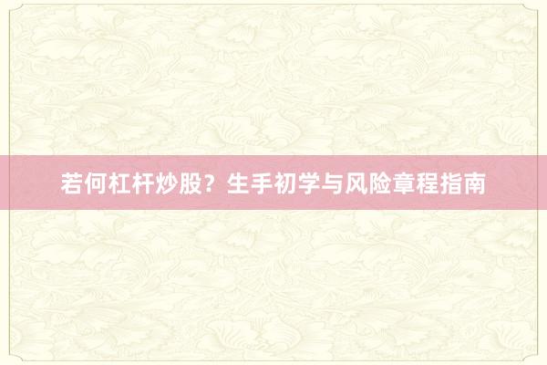 若何杠杆炒股？生手初学与风险章程指南