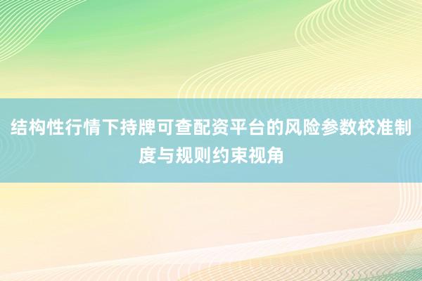 结构性行情下持牌可查配资平台的风险参数校准制度与规则约束视角