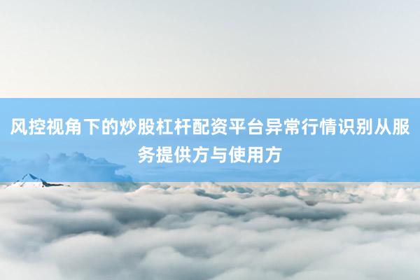 风控视角下的炒股杠杆配资平台异常行情识别从服务提供方与使用方
