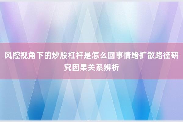 风控视角下的炒股杠杆是怎么回事情绪扩散路径研究因果关系辨析