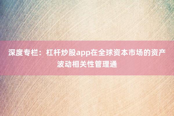 深度专栏：杠杆炒股app在全球资本市场的资产波动相关性管理通