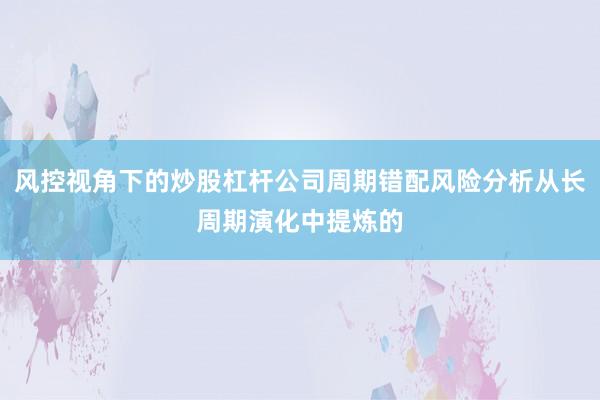 风控视角下的炒股杠杆公司周期错配风险分析从长周期演化中提炼的