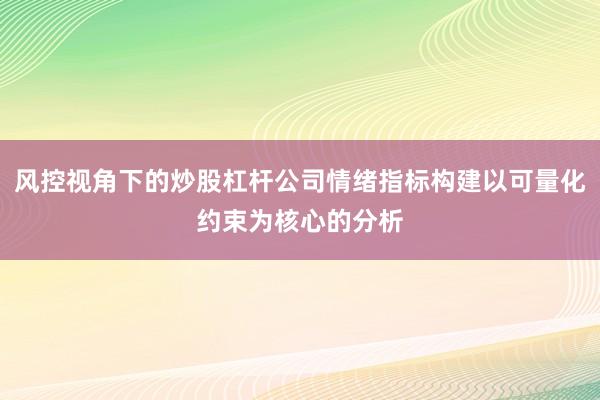 风控视角下的炒股杠杆公司情绪指标构建以可量化约束为核心的分析