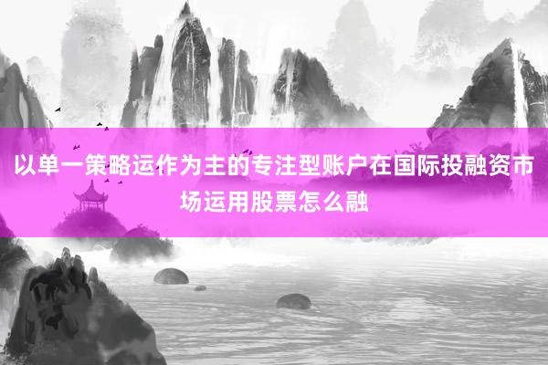 以单一策略运作为主的专注型账户在国际投融资市场运用股票怎么融