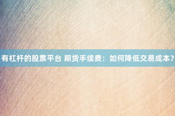 有杠杆的股票平台 期货手续费：如何降低交易成本？