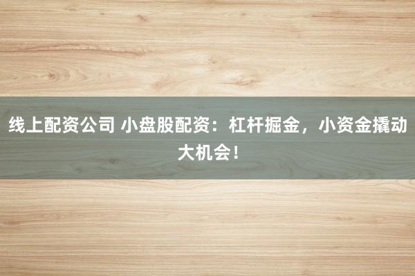 线上配资公司 小盘股配资：杠杆掘金，小资金撬动大机会！